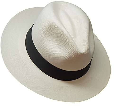 Le Japura - Panama Fedora Signature - Blanc avec Ruban Noir - Véritable Panama Enroulable et Ultra léger