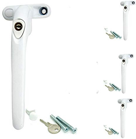 Heather 4 UK White Upvc Window Handle Replacement Double Glazing Universal Inline Espag Lockable Childproof PVC Windows Handle Spindle with Universal Key and Fixing Screws Left or Right (4, White)