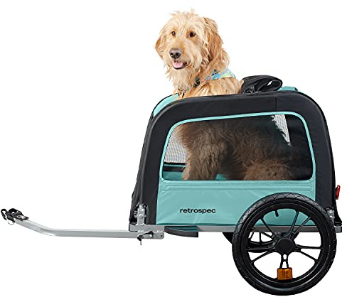 Retrospec Rover Hauler Pet Bike Trailer - Small & Medium Sized Dogs Bicycle Carrier - Foldable Frame with 16 Inch Wheels - Non-Slip Floor & Internal Leash - Blue Ridge, One Size