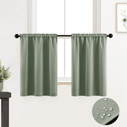 XTMYI Salvia gröna köksgardiner dekor, boho vattentät mörkläggning små fönstergardiner för badrumstillbehör, 91 cm längd, pistasch