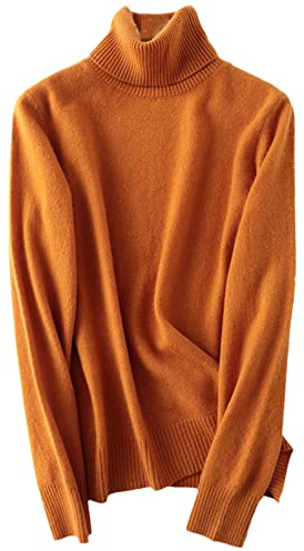Ull dam polotröja varm mjuk stickad pullover kashmir jumper tröja, Gurkmeja, L