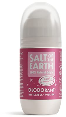 Salt of the Earth - Natural Refillable Roll On Deodorant - Fresh Strawberry - Effective Long Lasting Protection, 100% Natural Ingredients, COSMOS Approved & Vegan - for Women, Men & Kids - 75ml