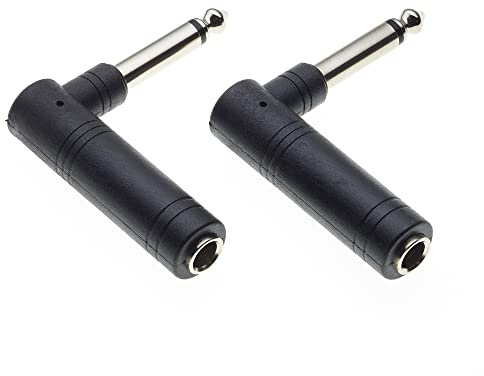 Keple 6.35mm Mono Jack to 6.35mm Mono Socket Jack 90 Degree Adaptor for Guitar, AMP, Speaker Pack of 2