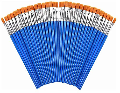 Juego de 60 Pinceles Redondos y Planos, Juego de Pinceles de acrílico y Pintura al óleo, Principiantes, Artistas y Amantes de la Pintura (60 Planos)