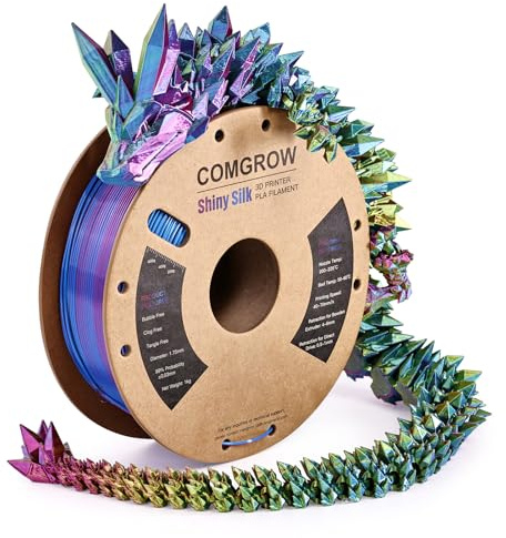 Comgrow Tri-Colors Silk PLA 3D Printer Filament, Rainbow PLA Filament 1.75mm, Dimensional Accuracy +/- 0.02 mm, 1KG Spool, Coextrusion 3D Filament with Shiny Silk Red-Blue-Yellow
