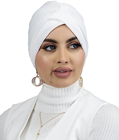 Lamis Hijab - Turbante a costine in jersey PREMIUM per donna musulmana velata TU-6, bianco, 70 cm