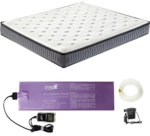 Materasso ad acqua 50% a onde medie, in PVC, Softside con termostati intelligenti, durevole e pieghevole, set per anziani, bambini e adulti (137 x 190 cm)