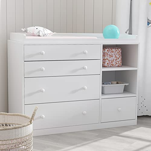 PREMTURE Table à Langer Table à Langer pour Enfant avec 5 tiroirs, Commode pour Enfants avec 2 Compartiments à Jour, Meubles pour Enfants Table à Langer pour Chambre à Coucher, 120 x 50 x 91,5 cm