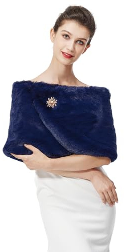 BEAUTELICATE Faux Fur Wrap Shawl Women’s Shrug Bridal Bridesmaid Stole for Winter Wedding Party Evening (One Size, Upgraded - Navy Blue)