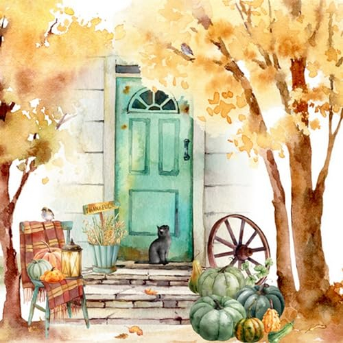 20 Servietten Herbst Herbstliches Haus als Tischdeko. Papierservietten mit Motiv. Auch für Decoupage und Serviettentechnik 33x33cm