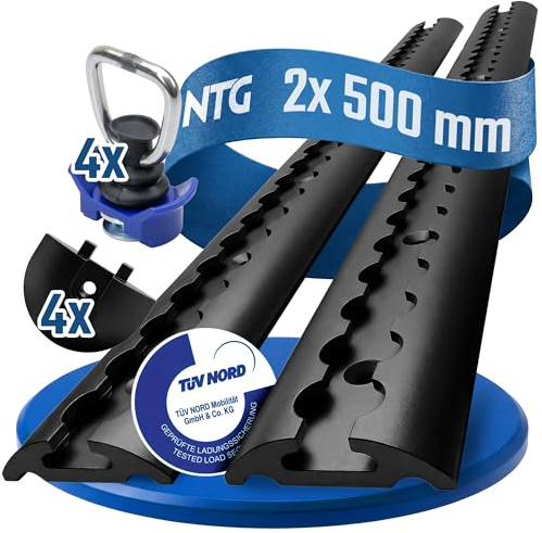 NTG - Binario di ancoraggio Air-Line da 0,5 m / 500 mm, semicircolare, in alluminio - Certificato TÜV - Set di risparmio di accessori per rimorchi, binario di fissaggio del carico, barra di ancoraggio
