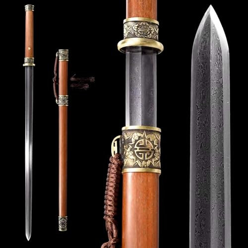108cm Chinesisches Schwert,Musterstahl Klinge,natürliches Palisanderholz Scheide,reines Kupfer Zubehör,handgefertigt gerades Schwert Katana für Ausstellung,Dekoration,Sammlung,Cosplay,Requisiten
