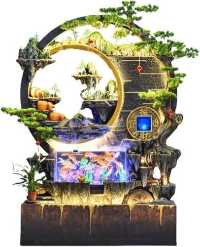 QIANMEI Home Decorative Floor Standing Fountain With Rockery, LED Lights, Entrance Water Feature Wall Screen - Living Room Floor Decorative Ornaments (Small)