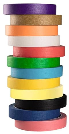 SDFLKAE 12 Rolls Krepppapier Bunt, 13m x 10mm 12 Farben Regenbogen Krepppapier Band, Crepe Papier, Abklebeband Maler Masking Tape, Bastelband für Party Deko, Wedding, Geburtstagsfeier, Arts Labeling