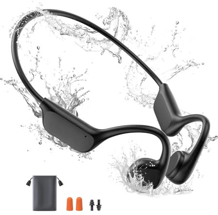 yawlown Kopfhörer Schwimmen, Knochenschall Kopfhörer Bluetooth, IPX8 Wasserdicht mit 32GB Speicher MP3 Player, 10 Stunden Spielzeit, Open Ear Sport Kopfhörer für Schwimmen Laufen-schwarz