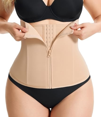Gotoly Waist Trainer for Women Zipper Corset Shapewear Tummy Control Faja Body Shaper Waist Cincher Workout Girdle(Beige,Medium)