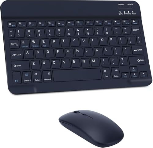 Teclado y Ratón Inalámbrico,Teclado Silencioso Recargable, Ultradelgado y Portátil,Teclado inalambrico sin Demoras,para Teclado tabletas iPad/PC/iOS/Android/Windows,QWERTY,Negro