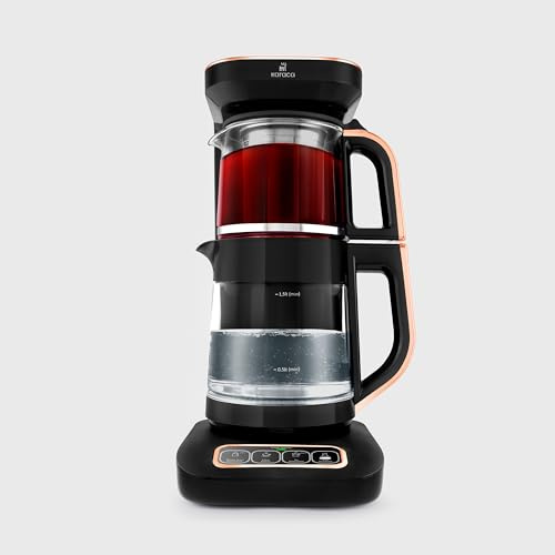 KARACA Caysever Robotea Pro 4 in 1 Talking Automatic Tea Maker, Kettle and Filter Coffee Maker, 2500W Multi-Functional Tea Machine Set, Turkish Electric Tea Maker, Black Copper