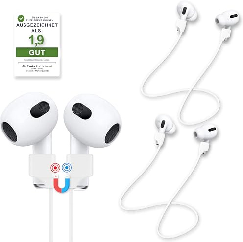 rootful.® 2X Magnetisches AirPods Halteband [ZUVERLÄSSIG] Halterung für Sport, Reisen UVM. - AirPods Zubehör - AirPods Straps aus weichem Silikon kompatibel mit AirPods 1, 2, 3, 4 AirPods Pro 1, 2, 3