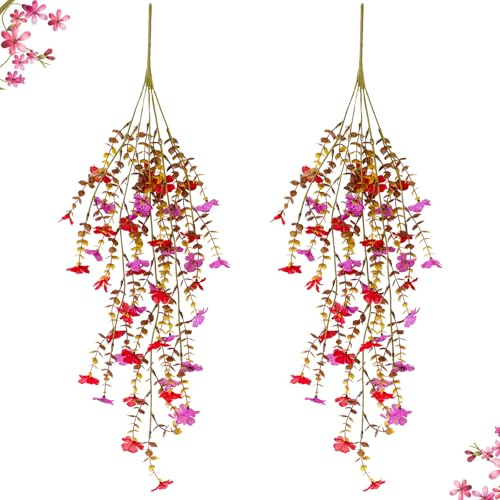 FOSDICK 2 Pz Pianta Finta Cadente Fiori Finti per Decorazioni Autunnali Piante Finte Cadenti Decorazione Autunnale Fiori Artificiali Cadenti per Interno Esterno Autunnali Casa Balcone Portico Giardini