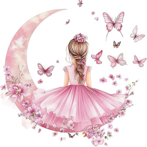 Fairy Wall Stickers for Girls Bedroom - Floral Butterfly Wall Decals, Pink Removable PVC Wall Art, Easy Peel & Stick Waterproof Nursery Decor, 2-Piece Set 30x60cm