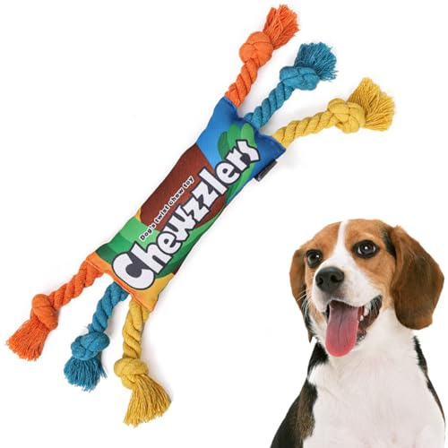 KnnMoiti Dog Rope Toy, Durable Squeaky Plush Dog Toy, Tug of War Dog Chew Toy for Puppies, Small & Medium Dogs, Teething & Interactive Play, 41cm Long Colorful Twisted Rope Toy