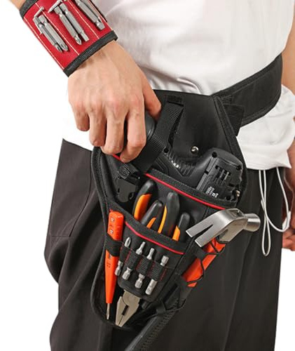 Berfea Funda para cinturón de herramientas, cinturones de herramientas resistentes para hombres, bolsa de soporte para taladro de carpintero electricista con múltiples bolsillos y cinturón ajustable
