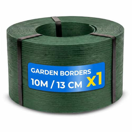 Borde Flexible Aspecto Madera DOJA Barcelona - 13cm x 10m - Verde - Bordura Jardin Exterior, Flexibilidad y Resistencia UV, Bordadura Fácil de Cortar, Delimitar Cesped, Borde Jardin Exterior