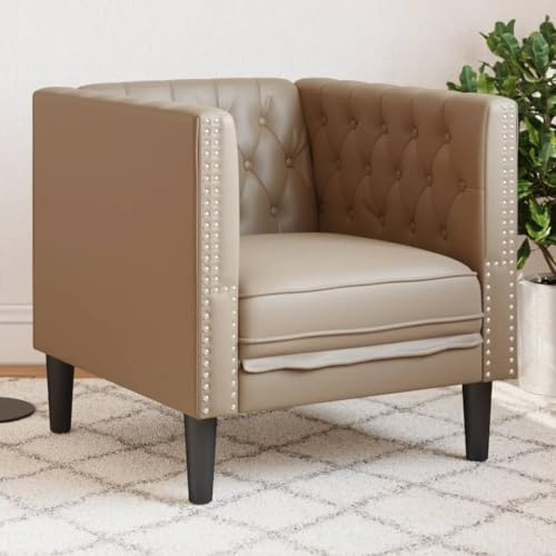 Kaloriko Sillón Chesterfield de piel sintética Cappuccino con patas de apoyo estables 71 x 74,5 x 70,5 cm, acolchado, soporta hasta 110 kg, ideal para salón, oficina, salón, ahorra espacio y es cómodo
