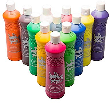 Scola Artmix 600ml Bottles Ready Mix Craft Poster Paint Set 12 Assorted Colours