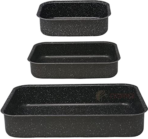 NAMAI Set 3 Teglie Forno Rettangolare - Lasagnera Antiaderente - Adatta Per la Lavastoviglie- Alluminio - Teglia da Forno - Design Effetto Pietra (Set 3 Teglie Forno 2)
