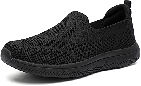 HKR Sneaker Damen Slip on Atmungsaktiv Turnschuhe Bequeme Sportschuhe Schlupfschuhe Walkingschuhe Memory Foam Slipper Schwarz 39 EU
