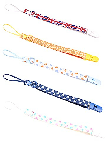 5 st justerbara baby dummyklämmor baby napp klämma kedja napp hållare bitring kedja napp klämmor justerbar längd baby napp kedja napp (5 st set 1)