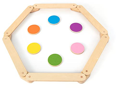 GOPLUS Poutre Équilibre Enfant, 12PCS Parcours de Motricité avec Pierre de Marche, Jouets d'Équilibre Intérieur en Bois, Charge 40 kg, pour 3-7 Ans, Multicolore