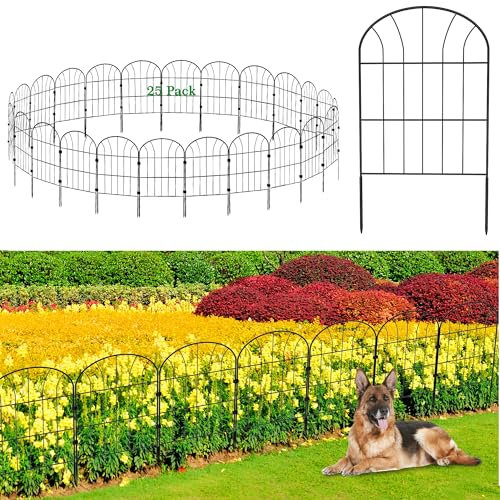 Recinzione decorativa da giardino, confezione da 25 pezzi, barriera per animali, senza scavare recinzioni, 61 cm (altezza) x 8,2 m (L), pannello in filo metallico, recinzione da giardino, picchetti