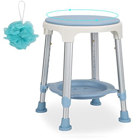Izrielar Taburete de ducha, altura regulable, giratorio 360°, capacidad de carga hasta 150 kg, silla de ducha, asiento de ducha, asiento de baño, para personas mayores y embarazadas, color azul y