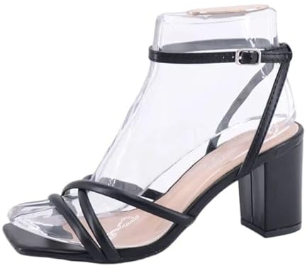 Queentina Damen Sandalen Riemchen Absatz High Heels Sandaletten Tanzschuhe BL6590 Schwarz 39