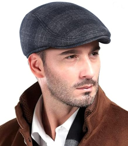 Comilaka Homme Casquette Plate Béret Reglable Casquettes Souples Chapeau Herringbone avec Cache-Oreilles Gatsby Vintage pour Automne et Hiver