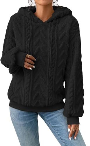 Zetieny Donna Felpa con Cappuccio in Pile Pullover Jacquard a Maniche Lunghe Top Casual Oversize con Coulisse