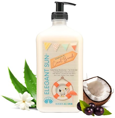 Elegant Sun Coral Beach Daily Moisturizer & Tan Extender Lotion, Aloe Vera