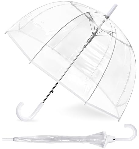 Generisch Klare Luftblase Regenschirm Rainproof Canopy Klare Regenschirme für Erwachsene,Perfekt für Hochzeiten Graduierung Foto - J Hook Griff automatisch öffnen (Klar Weiß)
