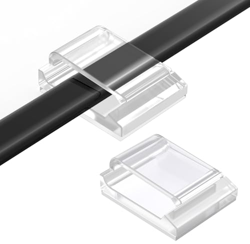 AGPTEK 60 PCS Clips Câbles Adhésifs Réglables, Premium Acrylique Câble Rangement de Fils Electriques, Colliers de Serrage Câble Attache Pour Organiseur Bureau/PC/Chargeur/Lampe/Voiture-Transparent