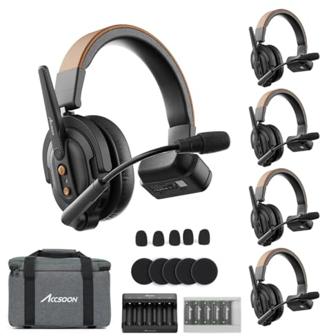 Accsoon Como SE Wireless Intercom Headset System, 2,4 GHz Vollduplex-Kommunikation, 1312ft/400m Reichweite, Externe Antenne, ENC, 30+ Stunden Akkulaufzeit, 1 PC-Host- und 4PC Remote-Headset