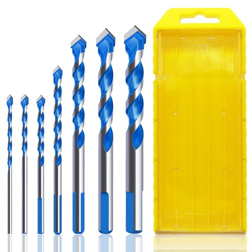 JONBAY 7-Piece Concrete Drill Bits Set, High Hardness Drill Bits for Brick, Tile Drill Bit Set with Storage Box, Masonry Drill Bits - Sizes Φ 3, 4, 5, 6, 8, 10, 12 mm