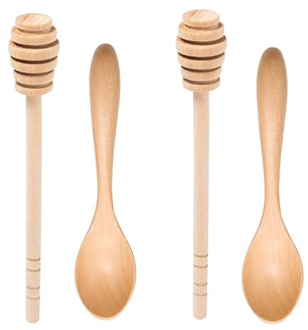 2 Stück 15cm Honiglöffel Holz,Honigheber Honigrührer,Honigspirale Honey Sticks,mit 2 Stück 12.2cm Honig-Holzlöffel,Geeignet zum Sammeln und Dosieren von Honig,Marmelade,Sirupspender