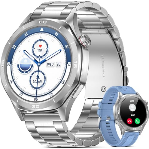 TIFOZEN Militär smartklocka för män med Bluetooth-samtal, 1,5 tum HD fitnessklocka med puls/sömnskärm, 110 + sportlägen, IP68 vattentät smartklocka, stegräknare för Android iOS, silver