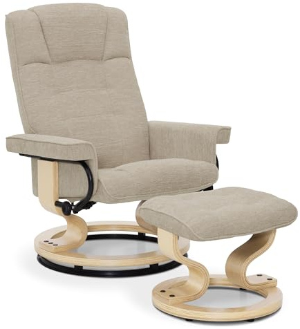 M MCombo sillón reclinable con Taburete, sillón TV Giratorio 360° con función reclinable, sillón TV Que soporta hasta 120 kg, sillón reclinable Moderno para salón, 9019 (Tela, Beige)