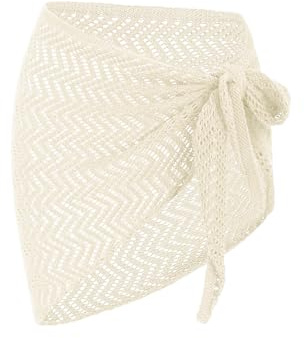 ZAFUL Sarong Coverups for Women Zig Zag Crochet Openwork Tie Side Bathing Suit Cover Up Mini Skirt (2-Apricot, One Size)