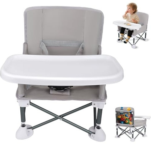 Toddler Booster Seat for Dining Chair,Portable Baby Highchair for Indoor/Outdoor Use,Foldable Baby Camping Chair with Removable Tray,Adjustable Strap and Storage Bag for Home Travel,6-36 Months/33lbs