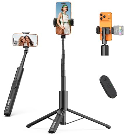 ULANZI SK27 Trípode para Móvil 154 cm, Palo Selfie con Cabezal de Sujeción Oculto, Inclinación 200° & Tornillo de 1/4, Minitrípode Extensible con Mando a Distancia para iPhone/Samsung/Android